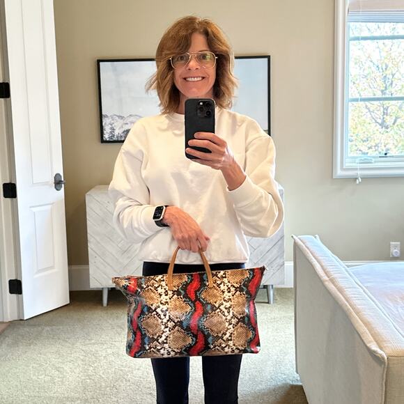 CLARE V. Attache Tote in Garden Snake with Additional Strap - Picture 4 of 13